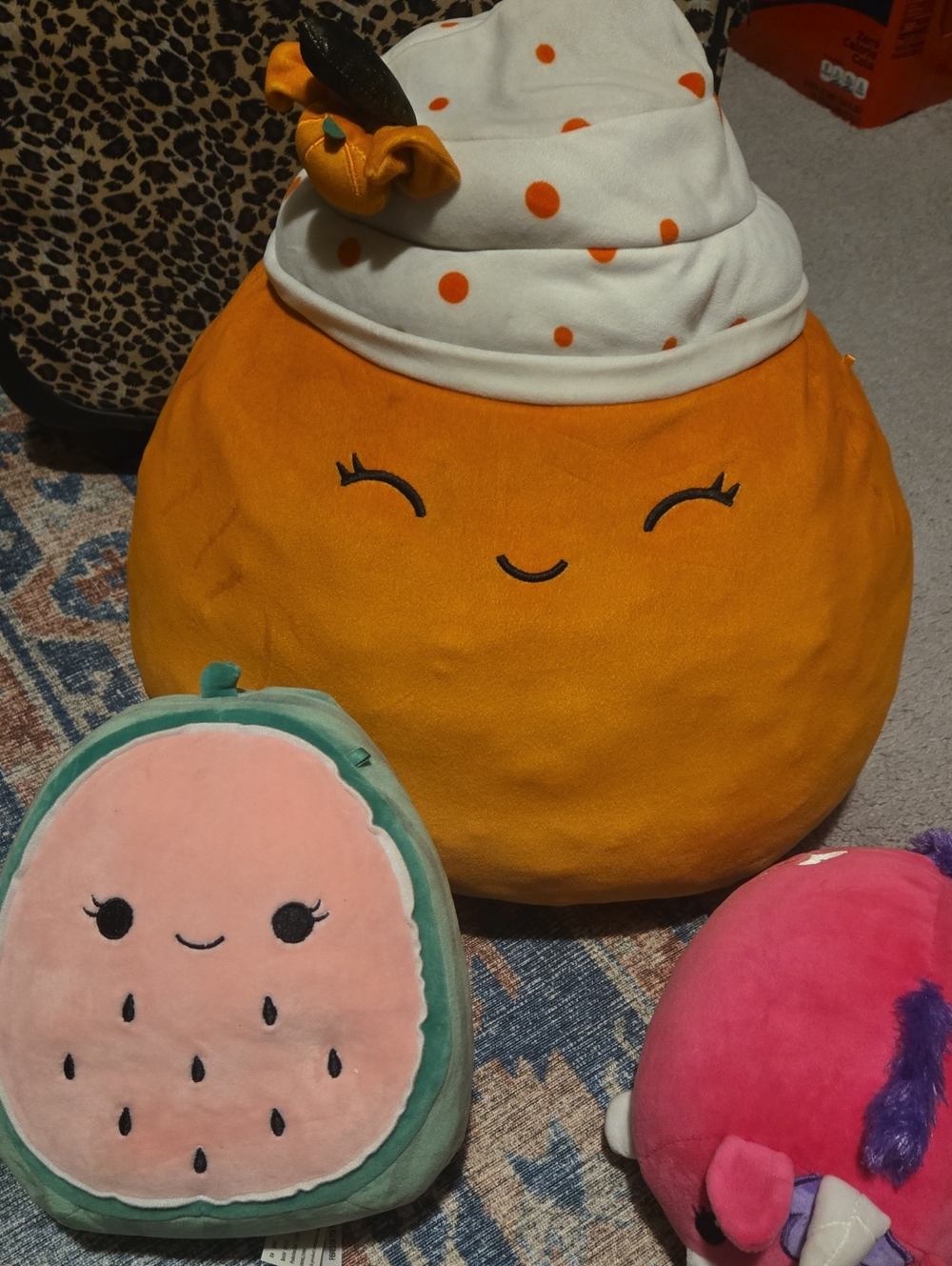 Set Of Squishmallows Plush Orange Smiling Pumpkin And Watermellon-